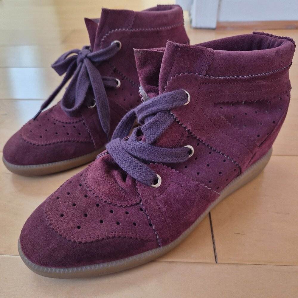 Isabel Marant Burgundy / Red Violet Suede Wedge Sneakers Sz 41 (FR)